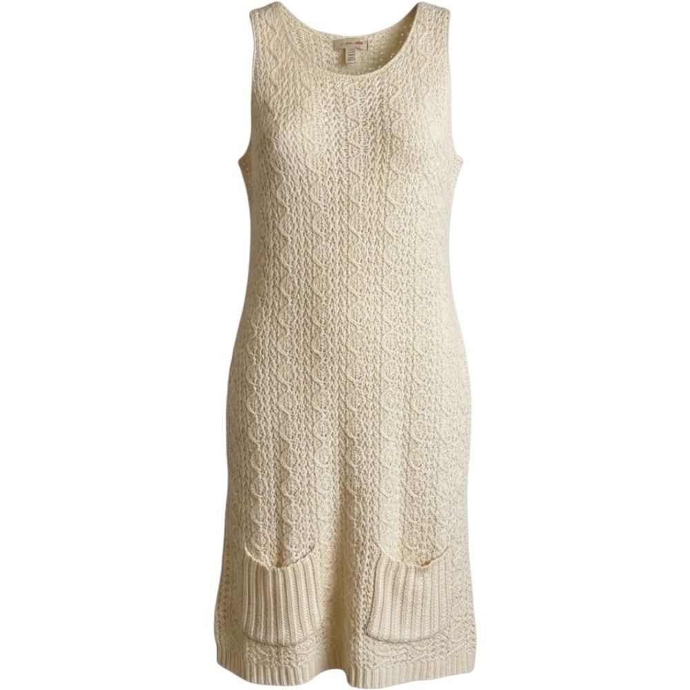 Anthropologie Sweater Dress S Ivory Far Away From Close Pointelle Knit Pockets